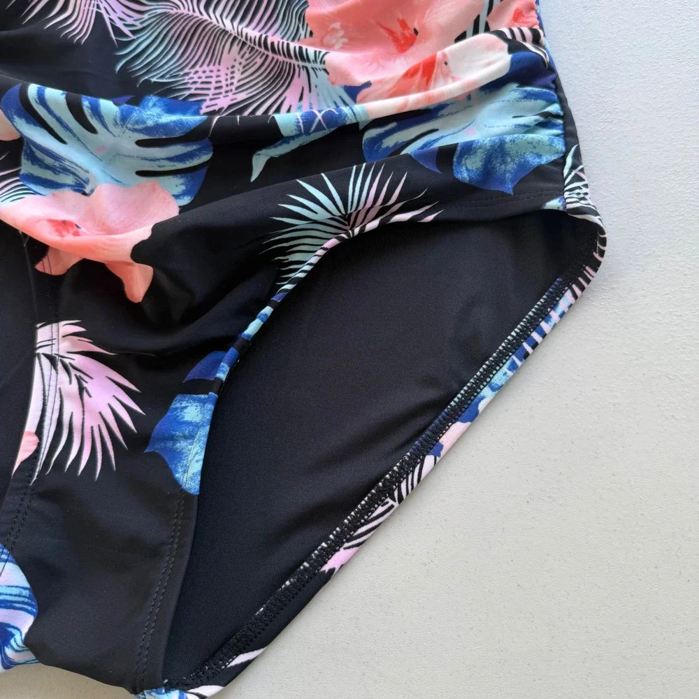 DKNY Women S Black Pink Blue Tropical Floral Halter One Piece Swimsuit Beach NWT - Picture 10 of 13